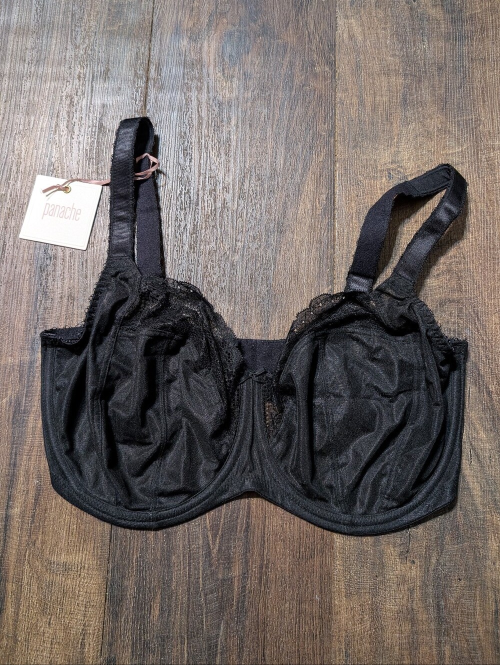 Nwt Panache 36GG Jasmine Balconnet Bra Black Lace Semi-Sheer Underwire Bra